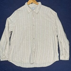 Orvis Classic Collection Men's XL Beige Linen Blend Striped Button Up Shirt Read